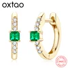 925 Sterling Silver Plated 14K Gold Ladies Hoop Earring 3x3mm Square Artificial Emerald Vintage Earrings for Women Jewelry Gift 1