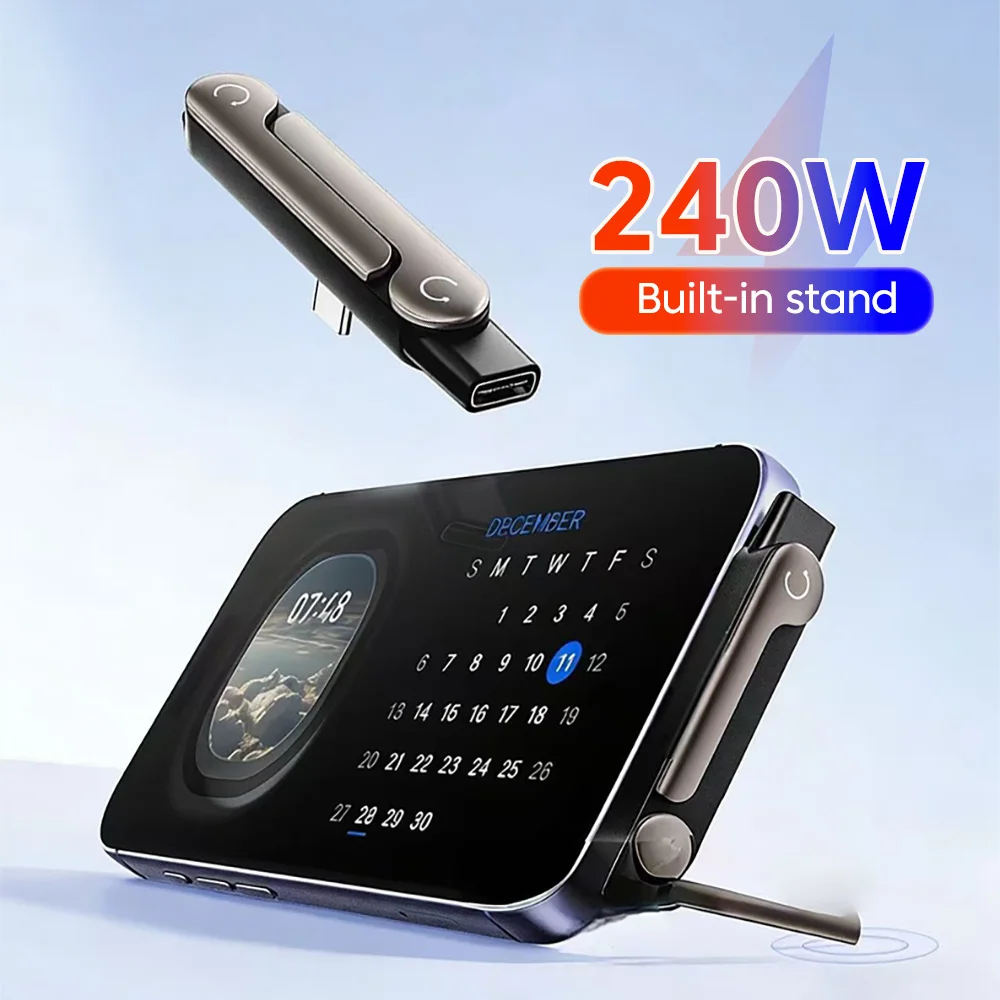 2-in-1 브래킷 어댑터 240W 고속 충전 타입 C 남성-타입 C 컨버터, 아이폰 15 16 17 삼성용 접이식 폰 홀더 포함