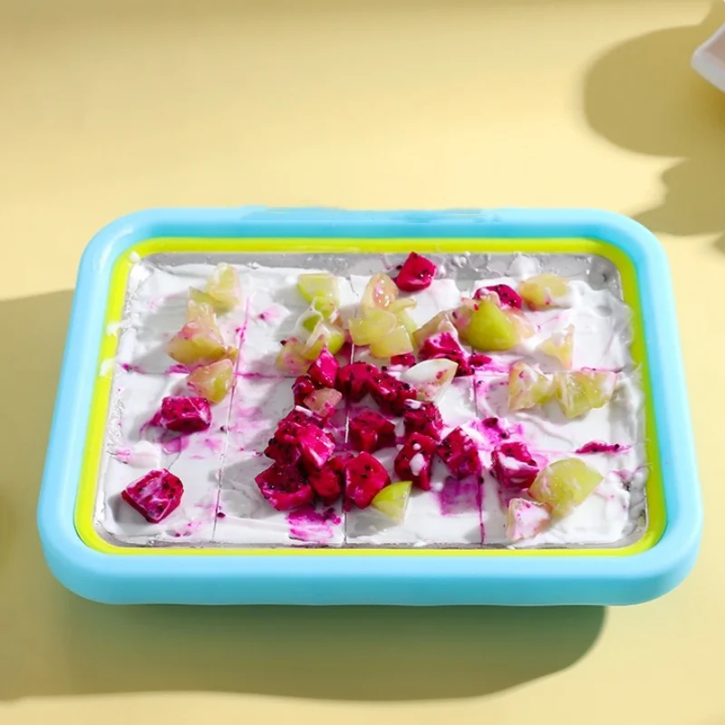 Homemade Fried Ice Machine DIY Fried Yogurt Machine Free Plug Ice Tray Frozen Yogurt Tray with 2 Small Spatulas