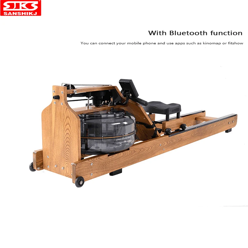 Ash Wood Vertical Rowing Machine, Indoor Water Resistance Rower, Movable Aerobic Rowing, Fitness Equipment, Senior