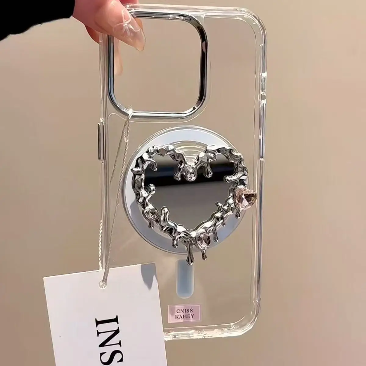 Luxuriöser Herz-Schmetterlings-Spiegel für Magsafe, magnetischer Telefongriff, Tok Griptok-Ständer für iPhone, faltbarer Halter für kabelloses Laden – Detail 1