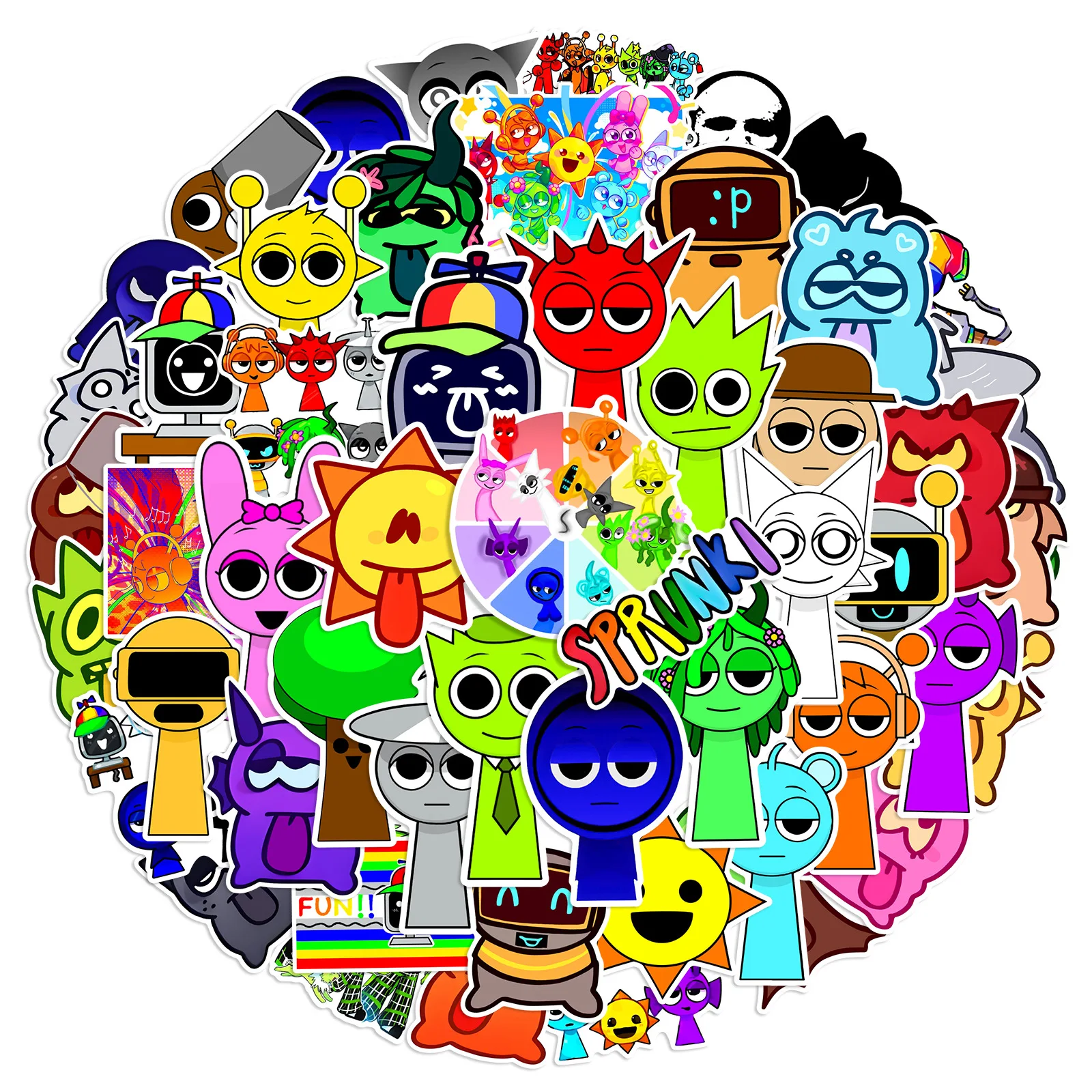 52Pcs/Set Sprunki Stickers Skateboard Notebook Fridge Phone Guitar Luggage Decal Sticker Toy 3