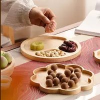 Round Wooden Divided Fruit Tray Nut Platter Multi-cell Food Storage Tray Wooden Handcrafted Fruit Snack Plate 1