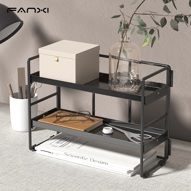 Storage Tray Integrated Folding Rack Desktop Organizer With Two Storage Trays