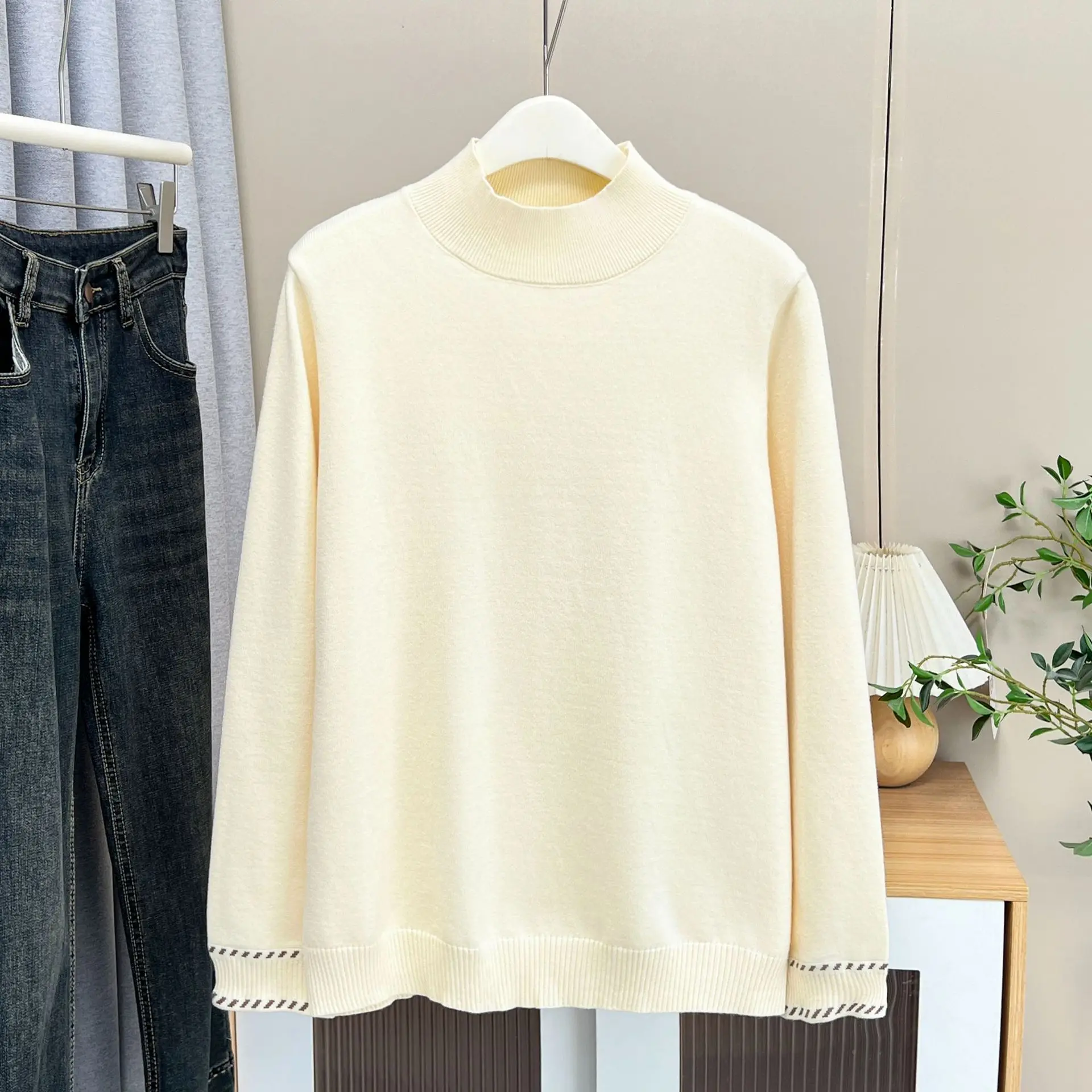 XXXXL Fashion Plus Size Women's Sweaters New Casual Mock Neck Knitted Jumpers Autumn And Winter 2025