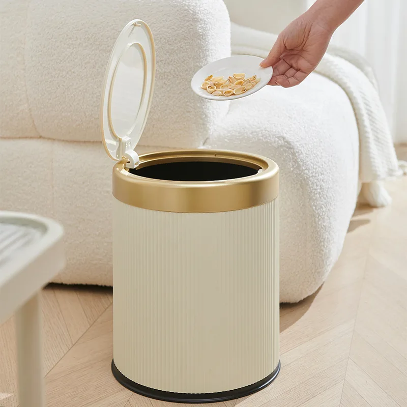 Household High-looking Living Room Kitchen Bedroom Indoor and Outdoor Double-bucket Trash Can Press with Lid Trash Can