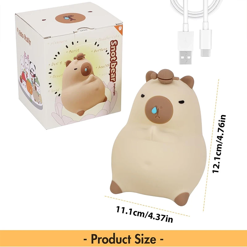 Capybara Night Light - Soft Silicone Nursery Lamp with 7-Color LED, Dimmable Warm Glow, Tap Control & Timer