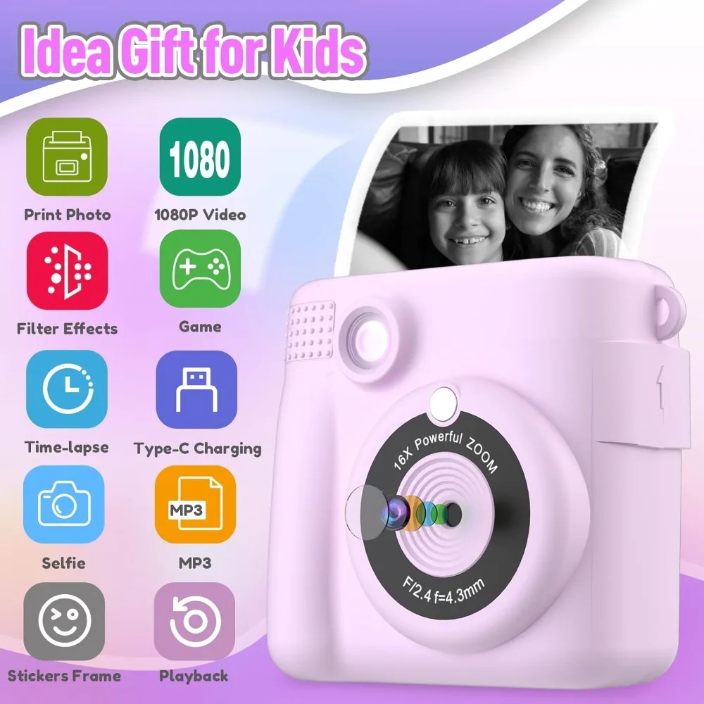 Kids' Instant Print Camera with HD Video and 32GB SD Card - Portable Toy