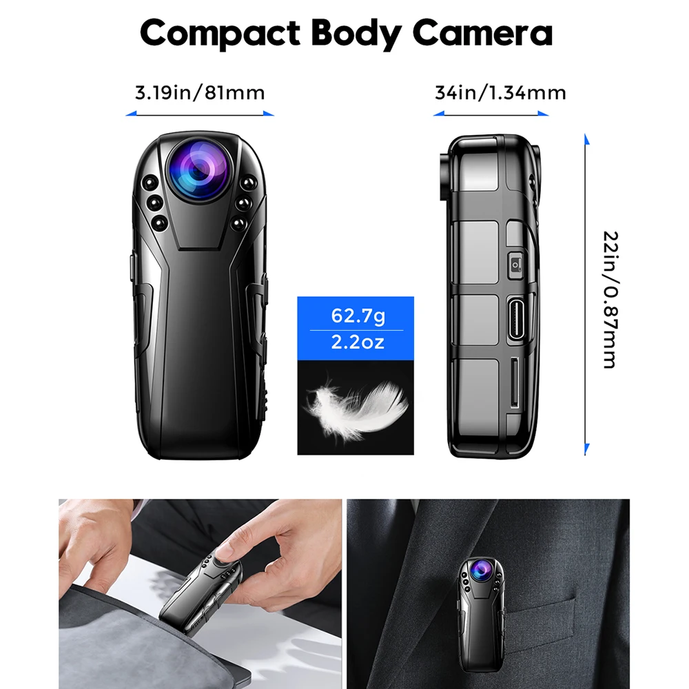 Outdoor Carry Mini Câmera Visão Noturna Infravermelha 1080p Full hd Dash Cam Filmadora de Vídeo Policial 125 ° Super Wide Angle Boblov-l02 - Image 6