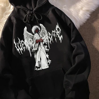 Ulzzang Demon Horror Print Harajuku Aesthetic Women's Sweatshirt Streetwear Vintage Hip-hop Hoodie Kawaii Goth Punk Jacket Tops