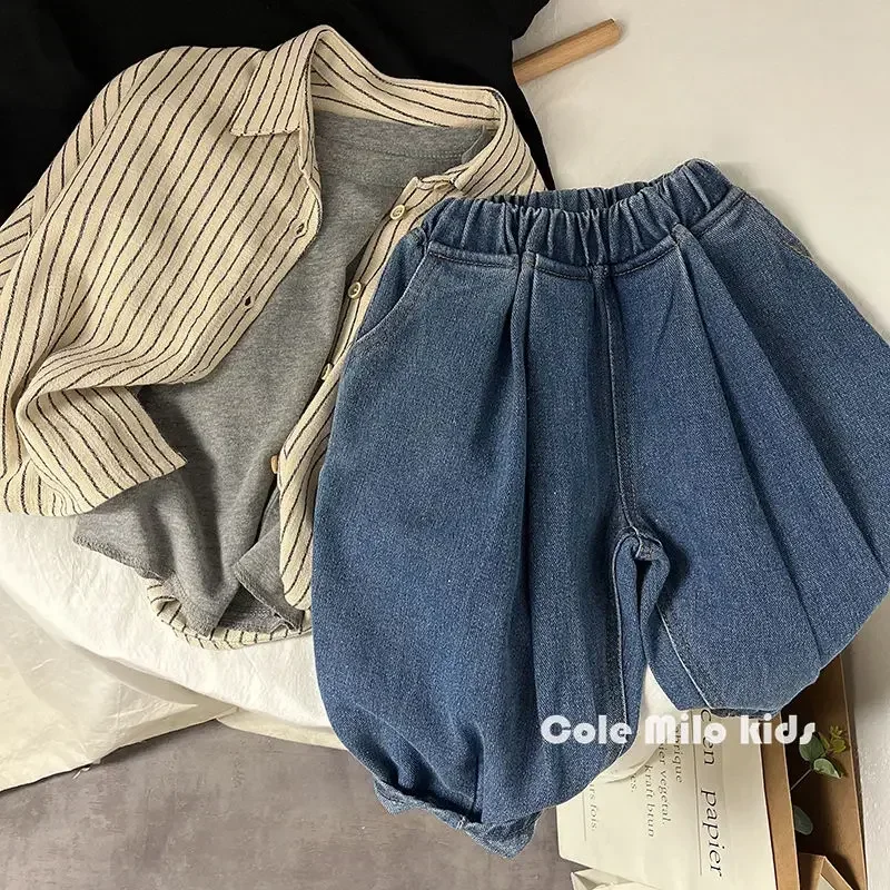 Children Clothing Japanese Style Kids Cardigan Cotton Hemp Stripe Vintage Simple Comfortable Casual Fashion Summer