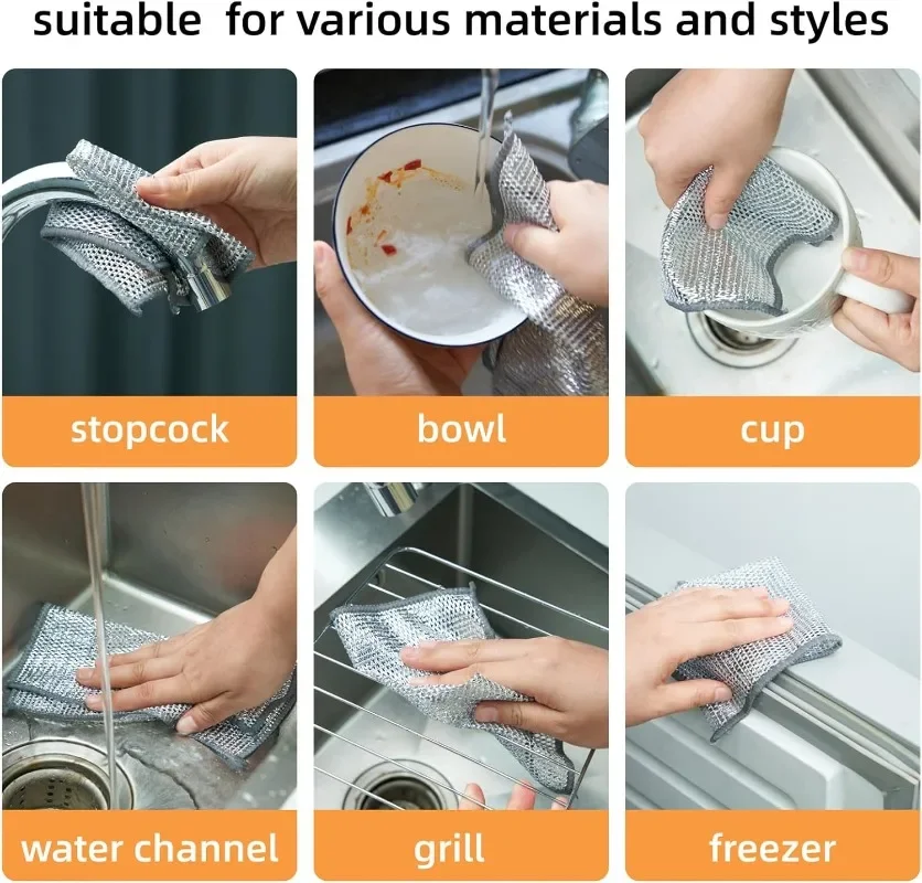 Magic Dishcloth Silver Wire Cleaning Cloths Kitchen Dish Pot Washing Cloth Double-sided Thickened Towels Steel Wire Rags 20/1pcs cleaning cloth,dish cleaning cloth,microfiber dish cloth,dish cloth,kitchen towel,towel cleaning cloth