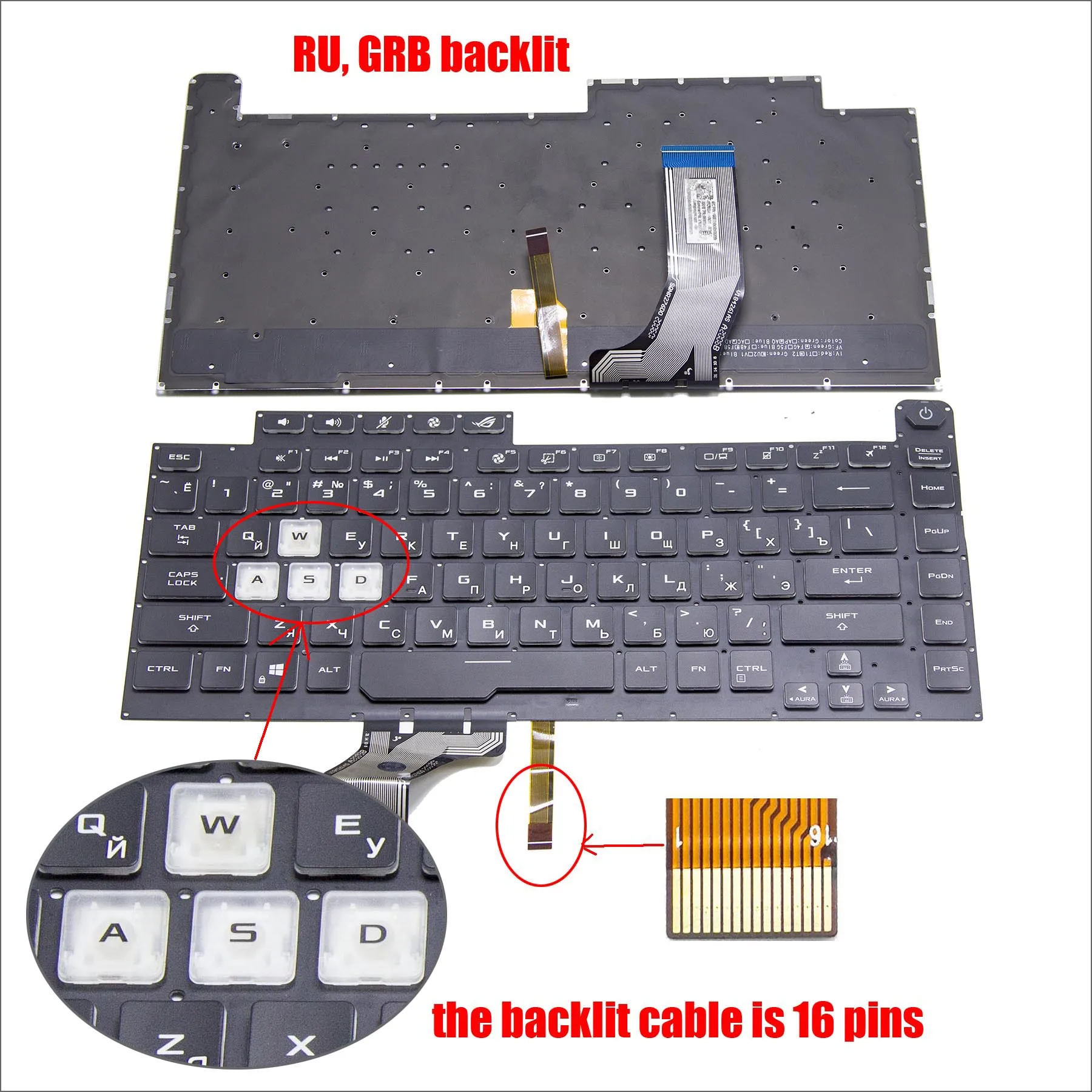 Nuovo Us Russian Rgb Retroilluminato Per Asus Rog Strix G G531 G531Gt G531Gu G531Gw G15 G512 G512Lv G512Lw Tastiera Inglese Ru