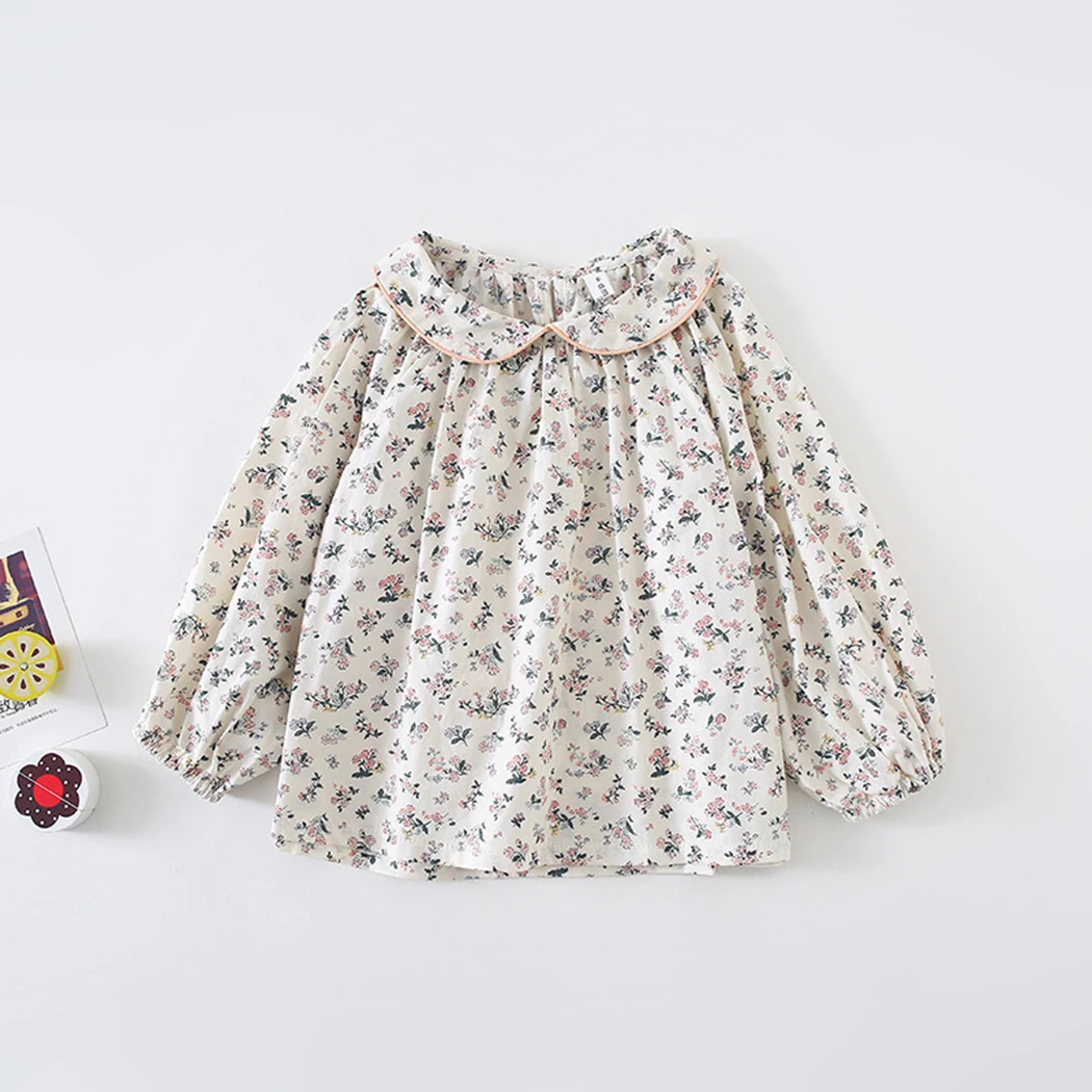 Girls Lapel Blouse Floral Shirt Long-Sleeve Spring Fall Cotton Flower Blouses Children Girl Peter Collar Tops Kids Clothes baby girl clothes,kids bottoming shirt