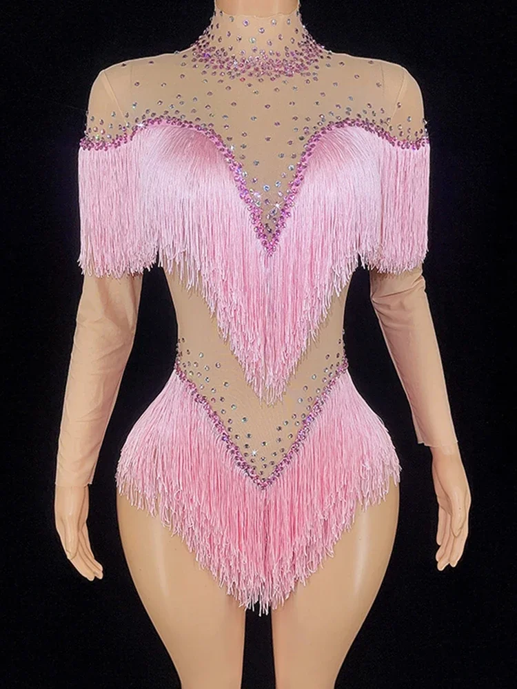 rhinestones dress women clothing rhinestone fringe elastic tight fitting jumpsuit