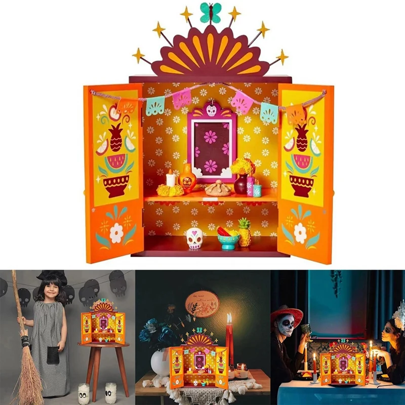 

1 Pcs Altar Ofrenda Supplies, Day Of The Dead Wooden Box Set Wooden Multicolor Day Of The Dead Box