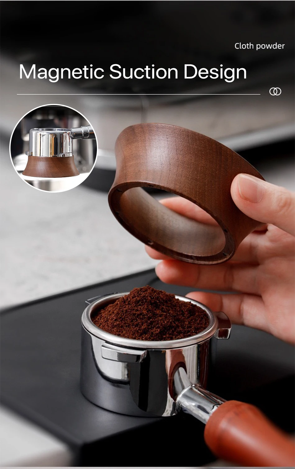 Description Picture 3 of item51/58mm Coffee Dosing Cup Walnut wood Espresso Dosing Funnel Brewing Bowl Portafilter Dosing Ring Coffee Accessories