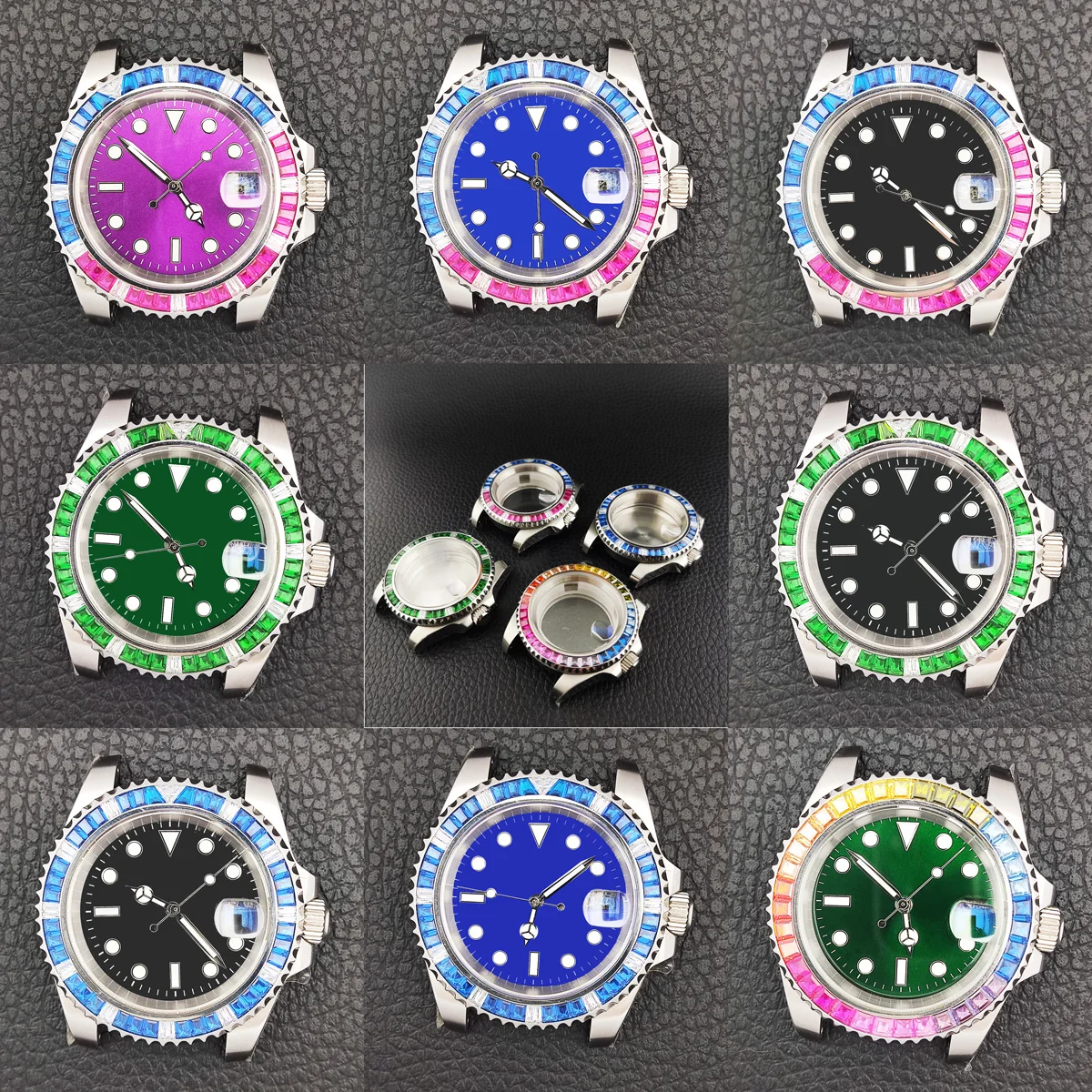 40mm nh35 케이스 크로매틱 다이아몬드 스테인레스 스틸 케이스, 남성 기계식 시계, 방수 케이스, nh35/3 무브먼트 시계 부품에 적합