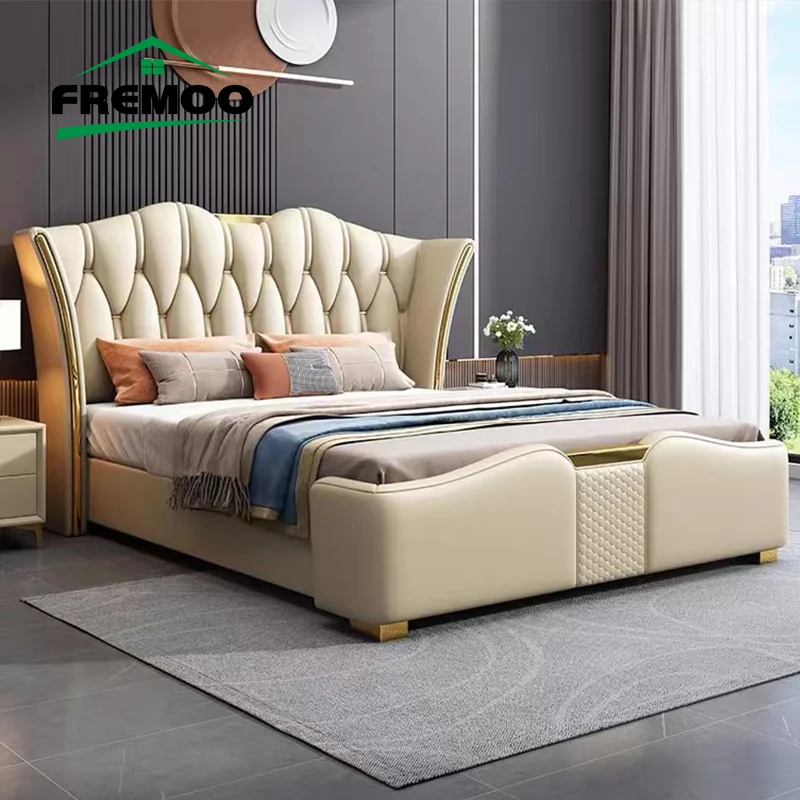 Leather Bed Bedroom Furniture Light Luxury Home Furniture High Quality Double Bed With Storage Space