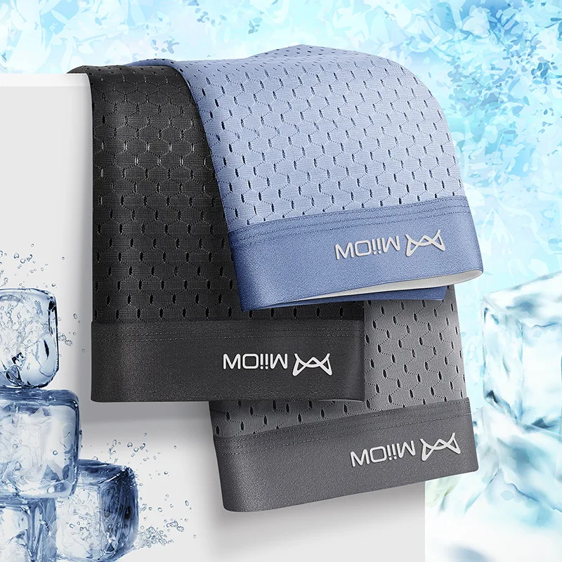 3pcs/set Graphene Men Underwear Panty Man Boxer Shorts AAA Antibacterial Ice Silk Panties Mesh Breather Underpants