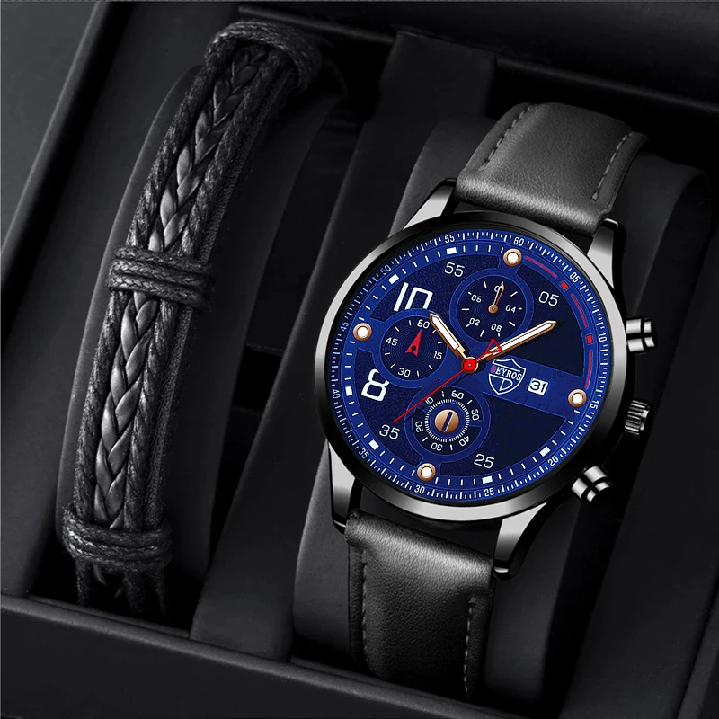 Mens Fashion Watches Luxury Men Business Quartz Wristwatch Calendar Male Casual Black Leather Bracelet Luminous Clock Watch