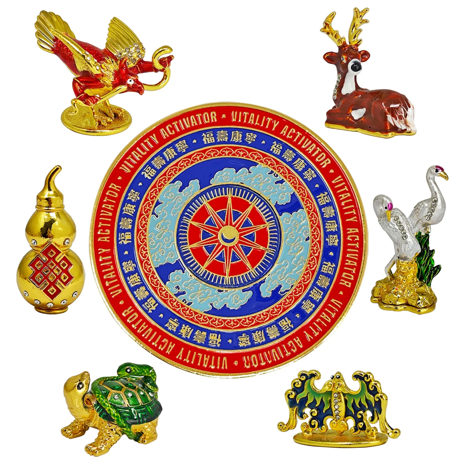 Feng Shui Vitality Activator Plate 6 Blessing Fortunev Wealth and Good Amulet Statue 4