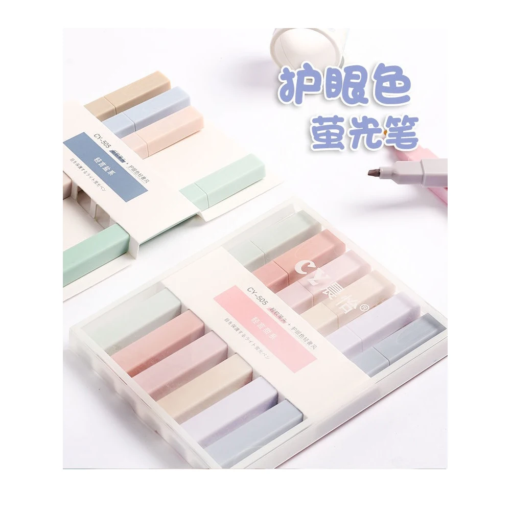 6pcs/set Soft Tip Highlighter Light Color Kawaii Marker Pen DIY Photo Album Journal Fluorescent Pen Student Stationery