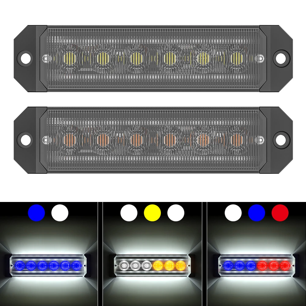 2 Pz 24 Led Stroboscopico Avvertimento Luce Laterale Griglia Stroboscopica Lampeggiante Barra Luminosa Camion Auto Faro Semaforo Ambra Luce Costante 1