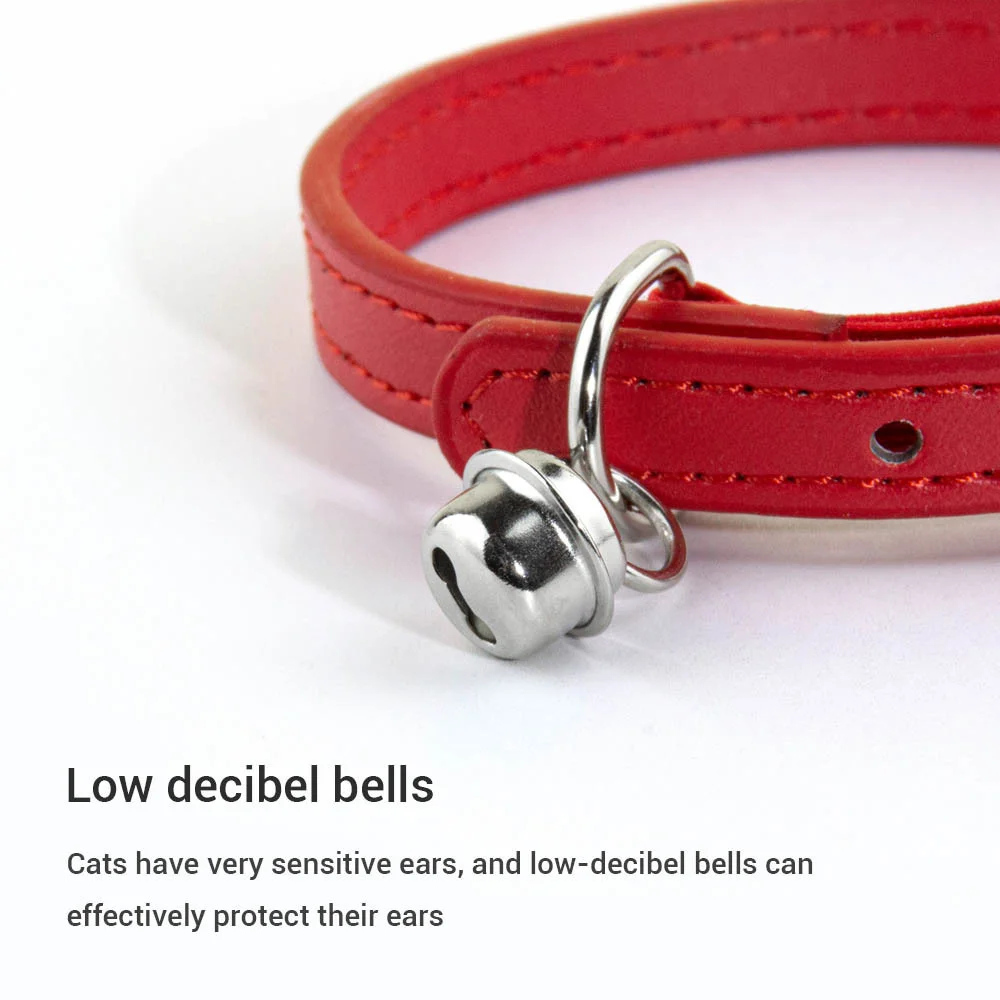 Soft PU Leather Cat Collar With Bell Safety Anti suffocating Collars For Cats Kitten Pet Puppy Necklace Adjustable XS S Red 3
