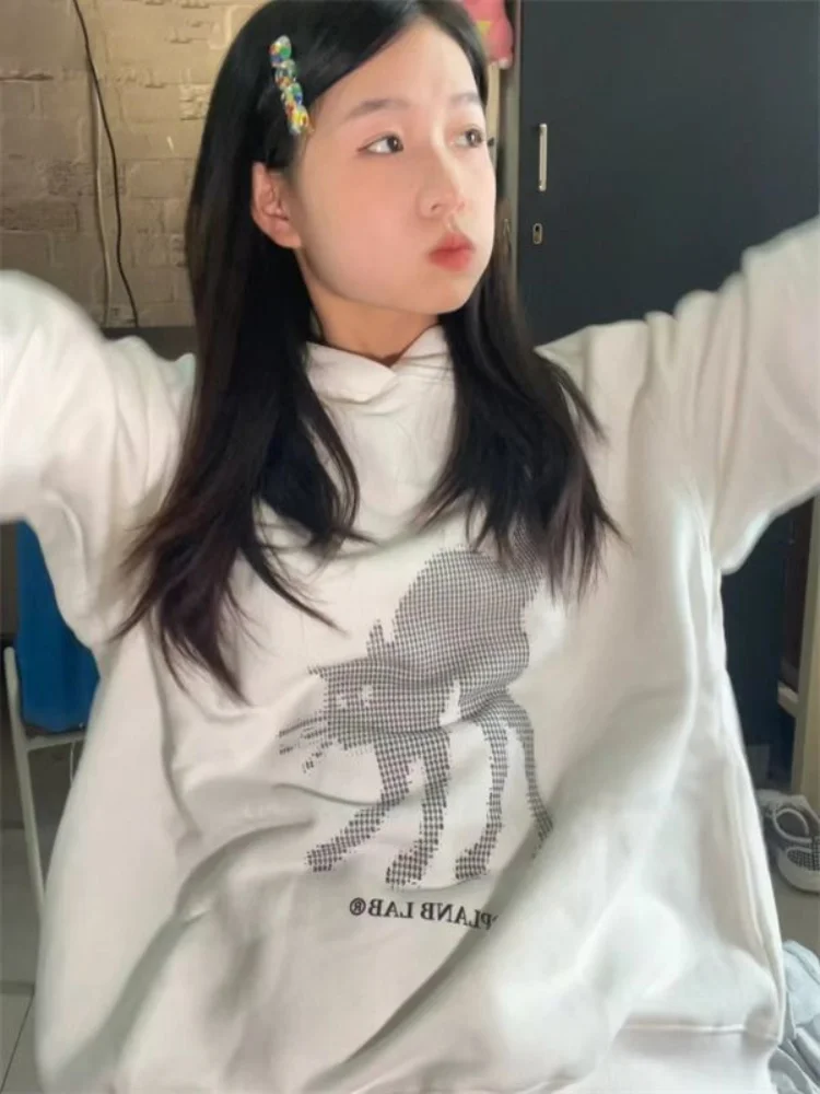 

Y2K Aesthetic Fuuny Cat Print Gothic Hoodie Womens Loose Top Japanese Harajuku Lazy Casual Streetwear All Match Sudadera Moletom