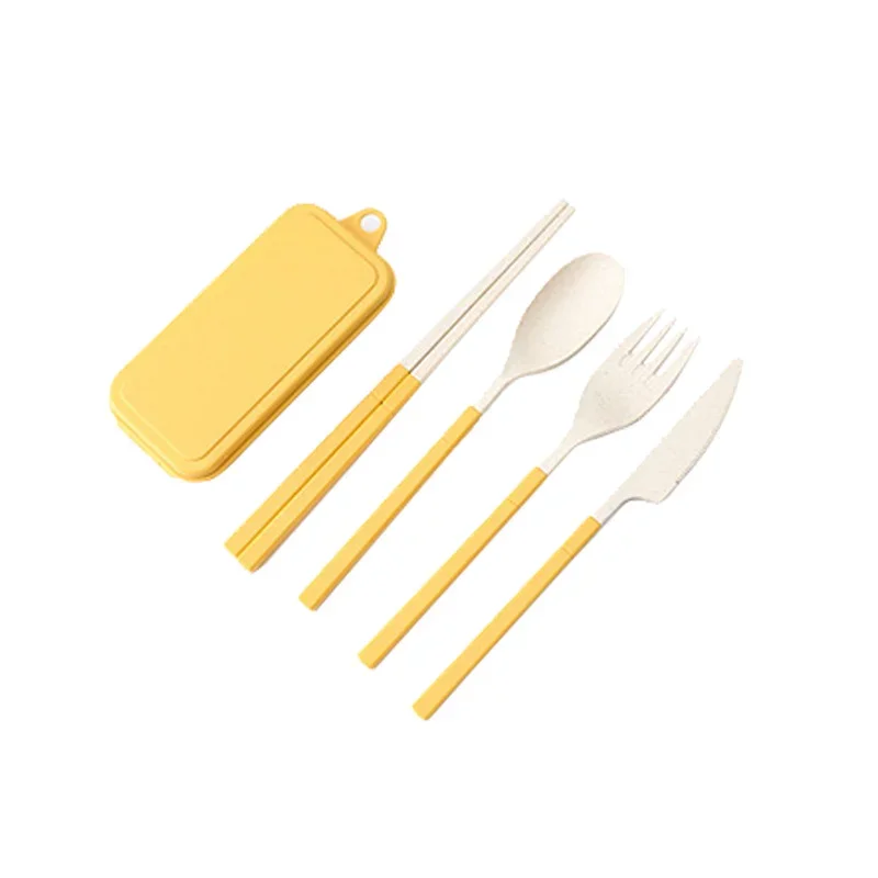 Wheat Straw Dinnerware Set 4pcs Portable Tableware Knife Fork Spoon Chopsticks Set Travel Cutlery Eco-Friendly Utensil Box cutlery set,western style cutlery set,picnic cutlery set,stainless steel cutlery set,picnic tableware,camping cutlery set,wooden cutlery set