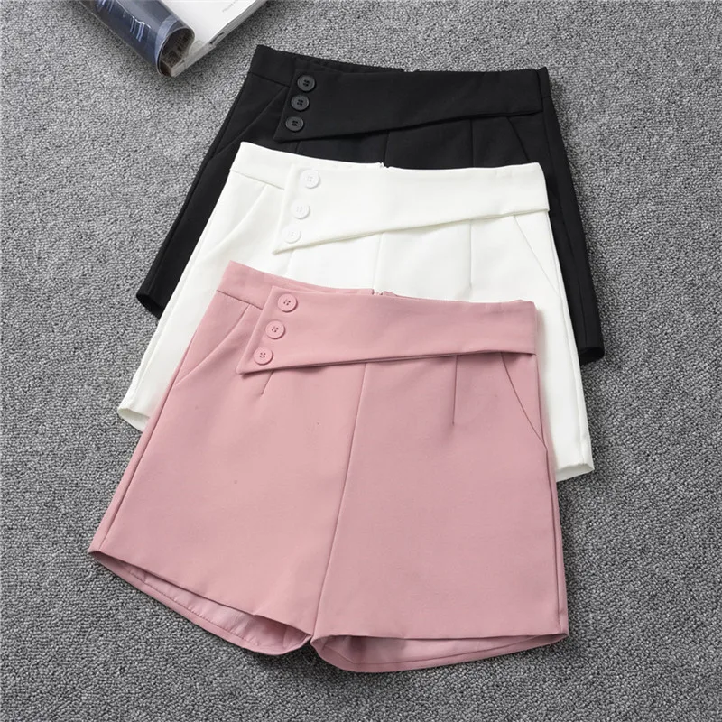 

Elegant Back Zipper Suit Shorts Women Office Lady High Waist Wide Leg Pantalones Cortos Thin Summer Bottoms OL Work Short Pants