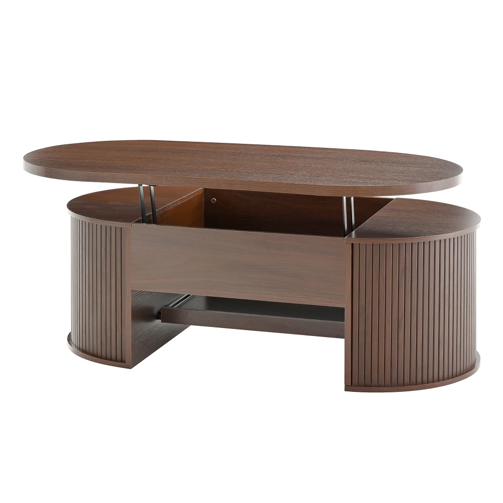 PINGGO Hebbarer Couchtisch mit gebogenen Holzseiten, ausziehbarer Ablage, anhebbarer Tischplatte, multifunktionale Wohnzimmermöbel – Detail 20