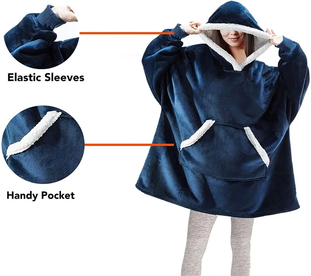 Neu Oversized Hoodie Blanket With Sleeves Sweatshirt Plaid Winter Fleece  Hoody Women Pocket Female Hooded Sweat Oversize Femme