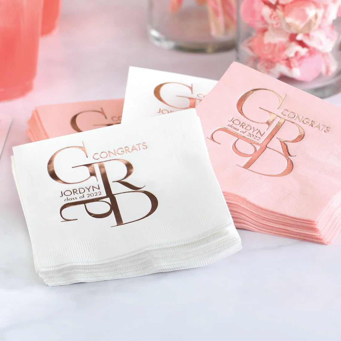 

Grad Party Napkins, Color Options, 2024 Graduation Party Paper Napkins, 50 3-Ply Paper Cocktail Napkins