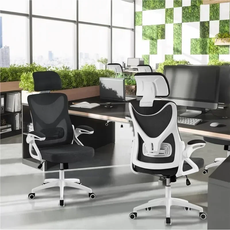 High Back Ergonomic Mesh Office Chair with Adjustable Padded Headrest, White/Black 2