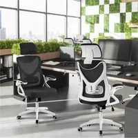 High Back Ergonomic Mesh Office Chair with Adjustable Padded Headrest, White/Black 2
