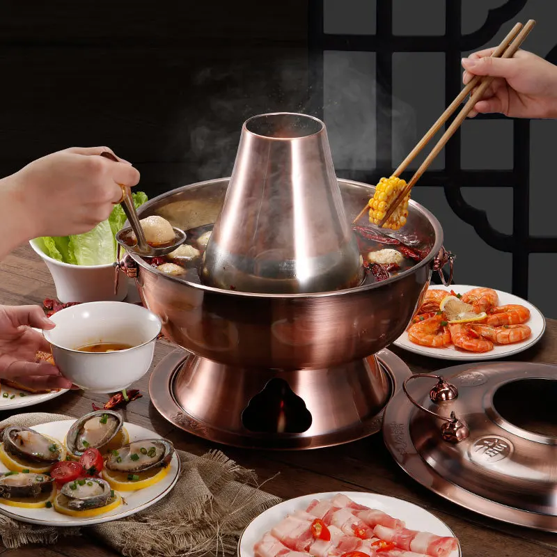 

Old Beijing Stainless Steel Hot Pot Charcoal Household Old Style Mandarin Duck Pot Extra Thick Stainless Steel