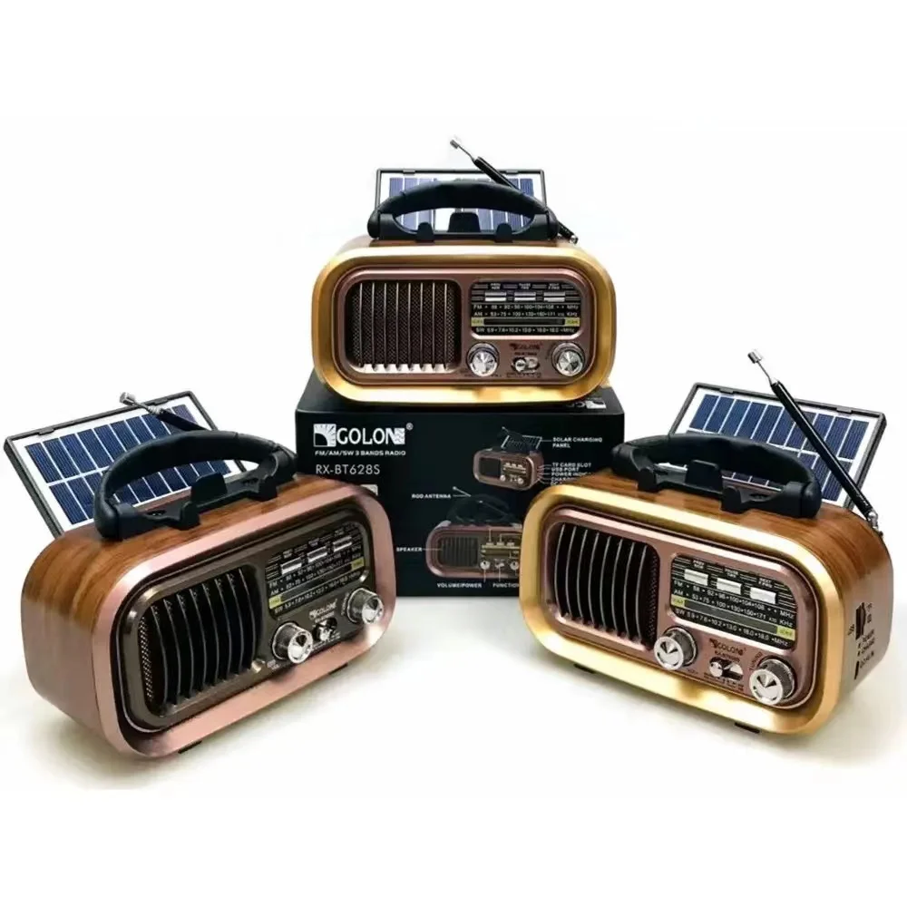Altoparlante Bluetooth In Legno Vintage Home Radio Fm Am Sw Radio Portatile Pannello Solare Altoparlante Subwoofer Radio A Onde Corte Ricaricabile
