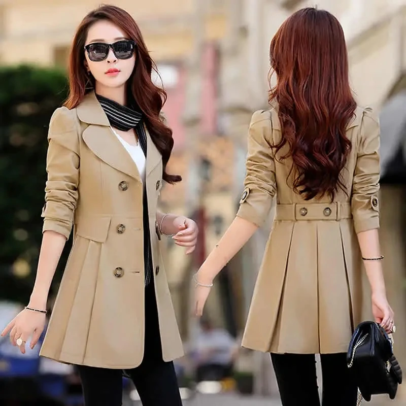 Trench Coat Women Double-Breasted Trenchcoat Women's Korean Slim Mid-Length Overcoat Windbreaker Spring And Autumn New Jackets women fashion trench coat khaki double breasted coat women s korean version 2021 autumn new style small short short windbreaker