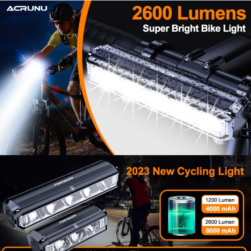 Acrunu2600LMBikeLightMountainCycleFrontHeadlightLampUSB