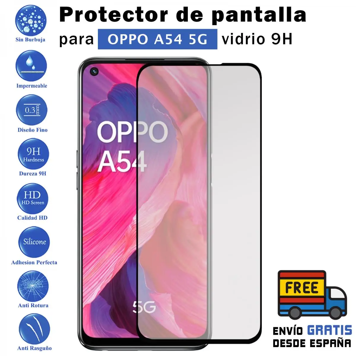 Oppo A54 5G Proteggi Schermo In Vetro Temperato Nero 9H Per Movil - Todotumovil