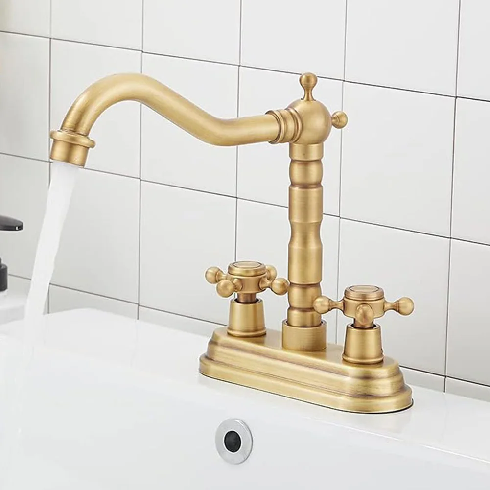 

Sink Faucet Basin Faucet 15.2*20*17.5cm 2-Handle Antique Brass Bath Sinks Tap For Home Garden Bath Swivel Spout Deck