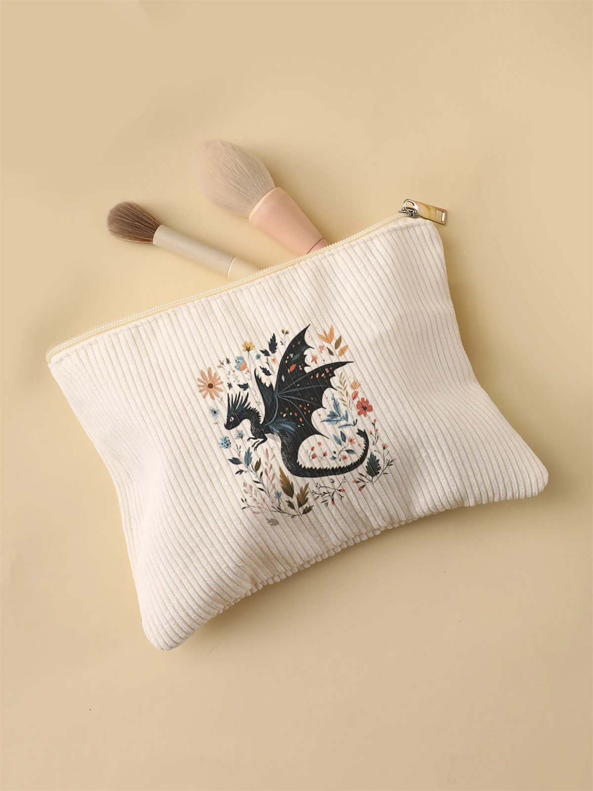 Women's Corduroy Travel Cosmetic Bag Portable Large Capacity Makeup Storage Organizer Zipper Clutch Purse Make up Bag