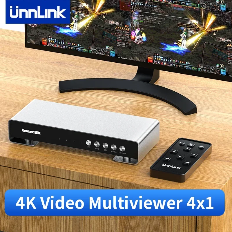 Unnlink 4x1 HDMI Multiviewer 1080P Quad Screen Real Time Multi Viewer HDMI Splitter Seamless Switcher with IR Remoter