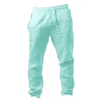 Plus Size Summer Sweatpants Men Trousers Elastic Pants Solid Color Breathable Cotton Linen Loose Pants Fitness Baggy Streetwear - Image 5