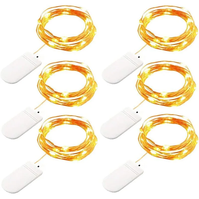Set of 6 Waterproof LED Fairy String Lights - Battery Operated Silver Wire