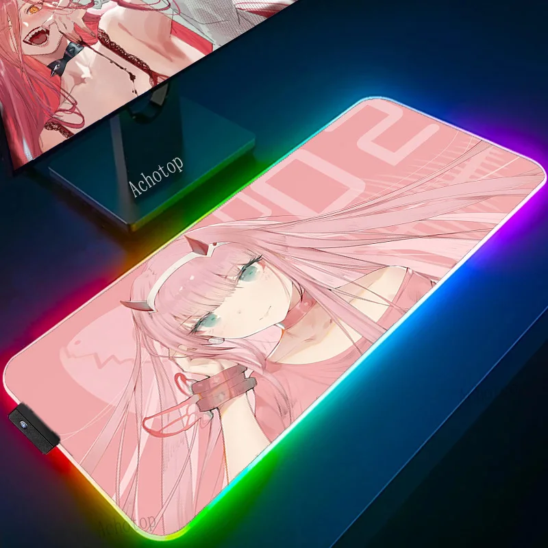 

Игровой коврик для мыши Zero Two RGB, Женский коврик для мыши, ПК, большой размер XXL 900x400, коврик для мыши, игровой Настольный коврик с подсветкой