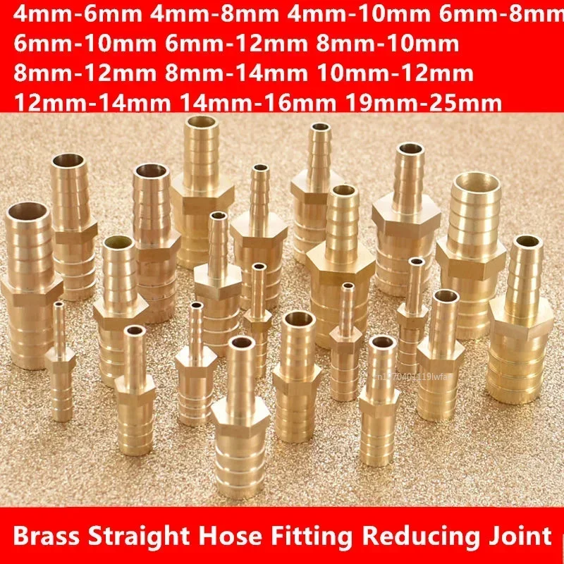 

Brass Straight Hose Pipe Fitting Barb Reducing Water Pipe Joint 4 5 6 8 10 12 14 16 19mm Gas Copper Coupler Connector Adapter