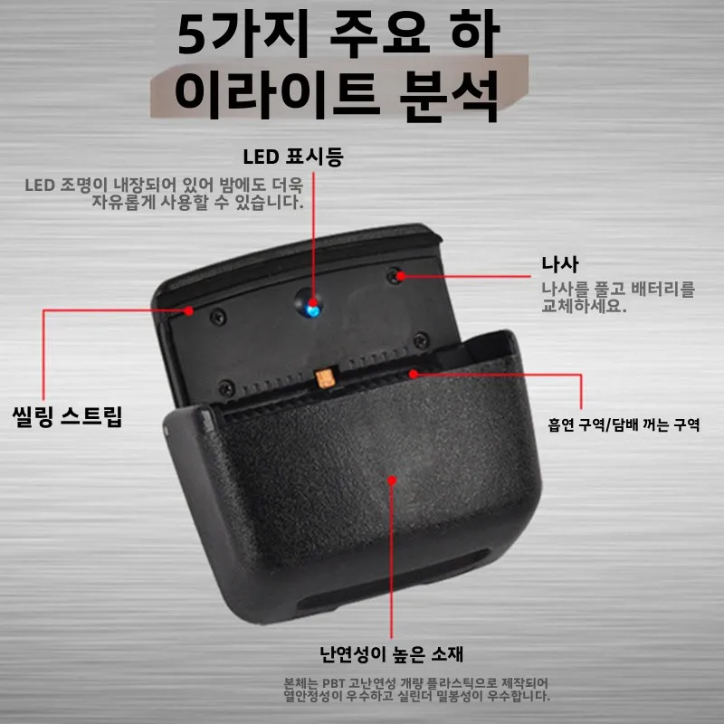 차량용 플라스틱 재떨이, 도어 걸이형 사각형 LED 조명 포함, 독창적인 선물, 세련된 차량용 재떨이